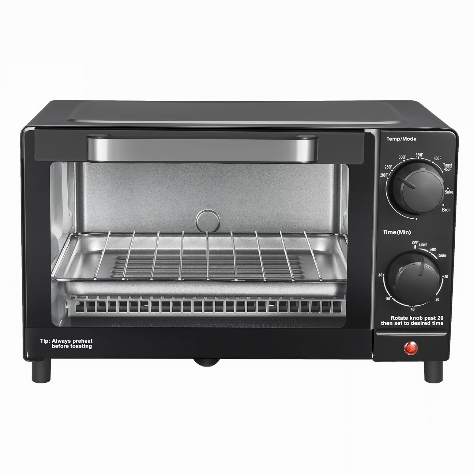 Mainstays 4-Slice Countertop Toaster Oven, 3 Settings, Rack & Pan, Black