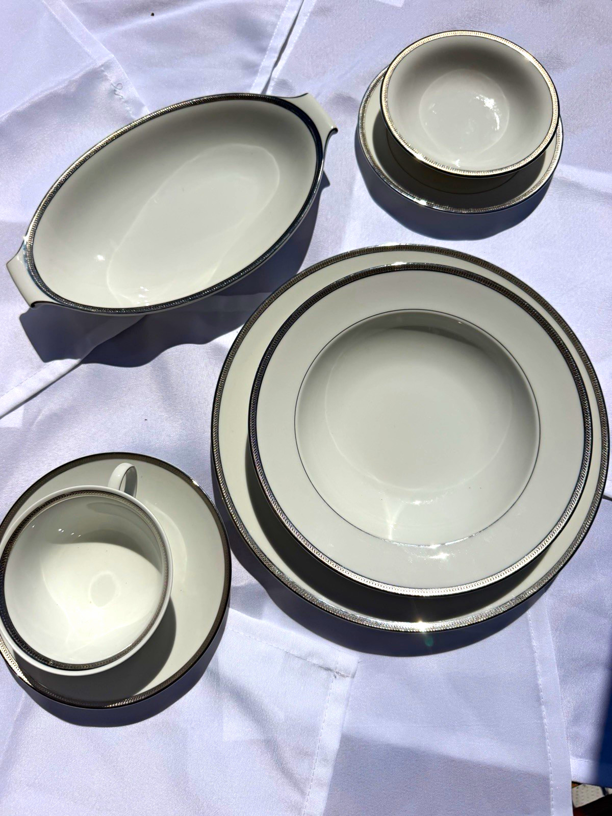 Rosenthal Germany 67 Pc Fine China Dinnerware Set Guilloché Platinum Border