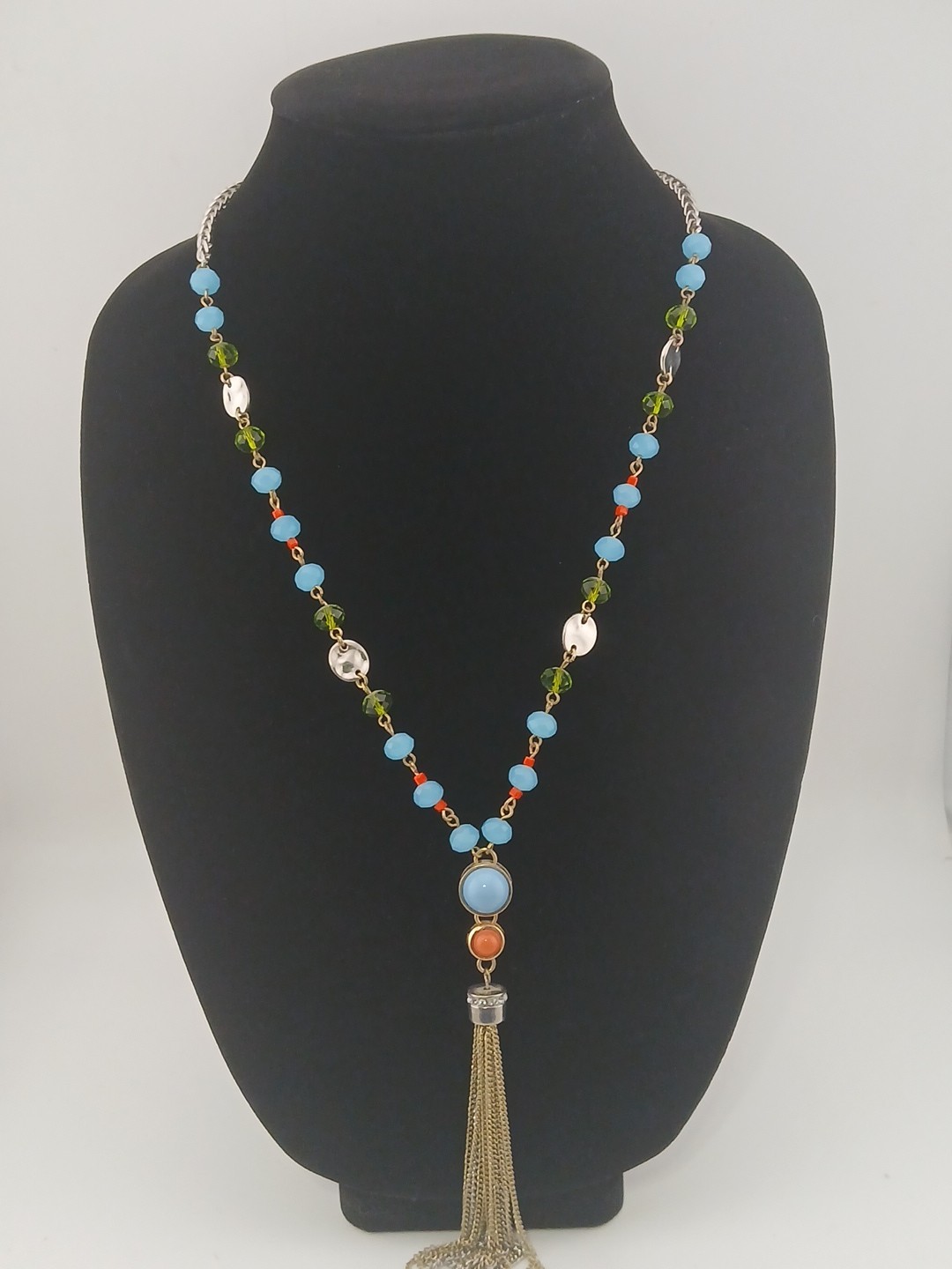 LOFT gold/silver tone multicolor beads cabachons rhinestones tassels necklace LOFT gold/silver tone multicolor beads cabachons rhinestones tassels necklace