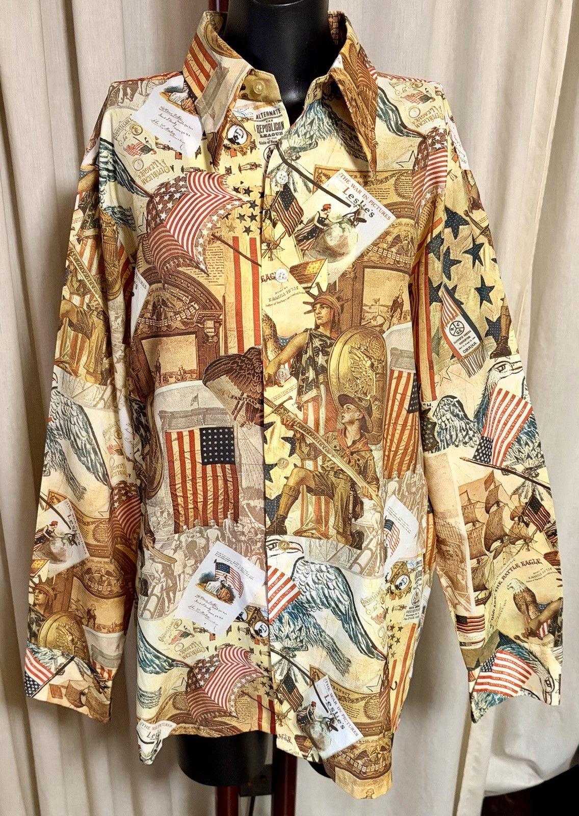 1970\'s Media Sz L Patriotic American Bicentennial Collage All Over Print Shirt
