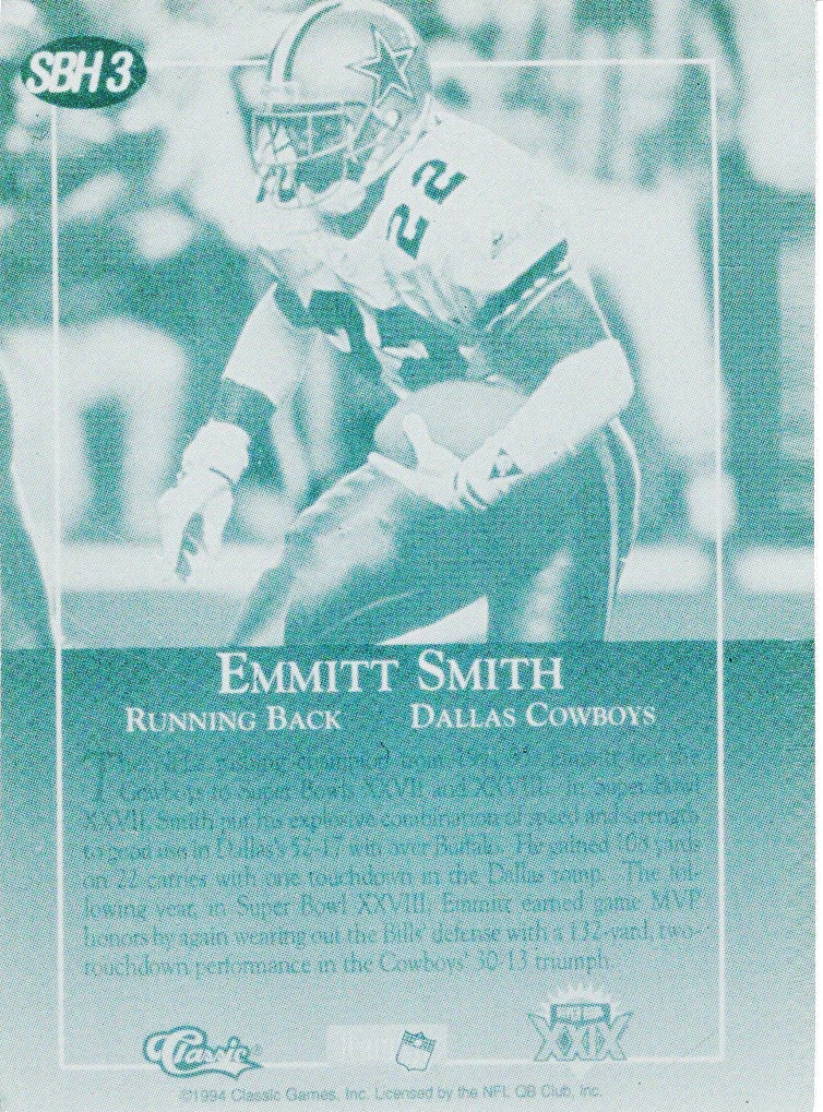 Classic Games 1994 Classic NFL Emmitt Smith Cowboys SBH 3 printing plate 1/1
