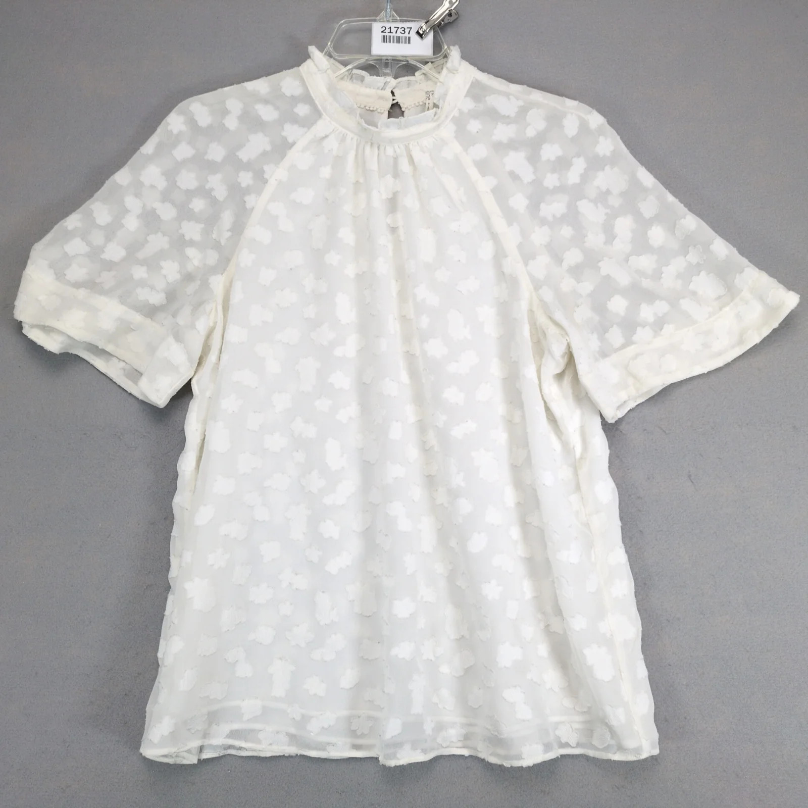 Anthropologie Feather Bone Ivory Floral Mock Neck Blouse Womens M Textured Top