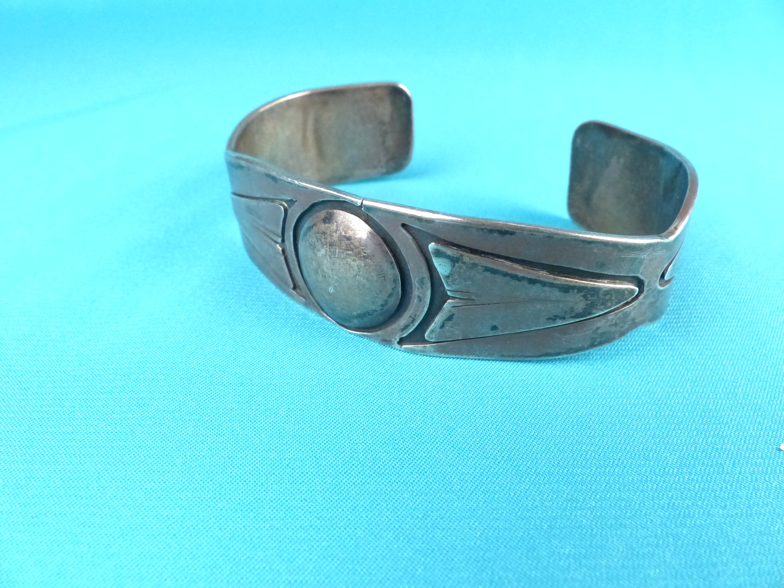 Rare Antique or Old Vintage Hopi Sterling Silver Overlay Cuff Bracelet
