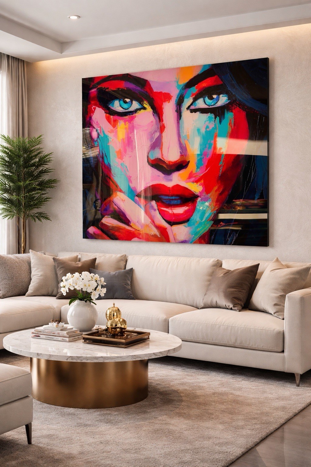 Large Contemporary Acrylic Painting 48” x 48”—Modern Abstract Portrait.