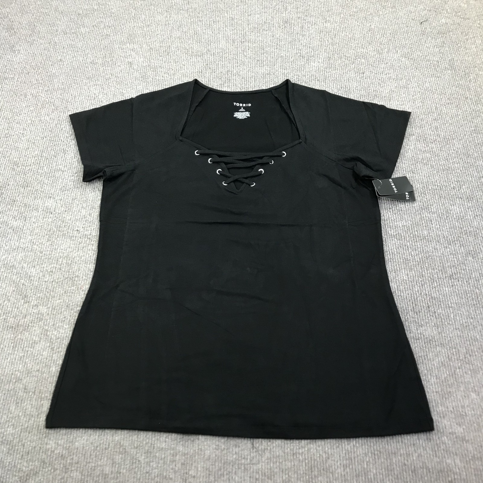 NEW Torrid Shirt Womens 2X Black Square Neck Short Sleeve Foxy Lace Up Top