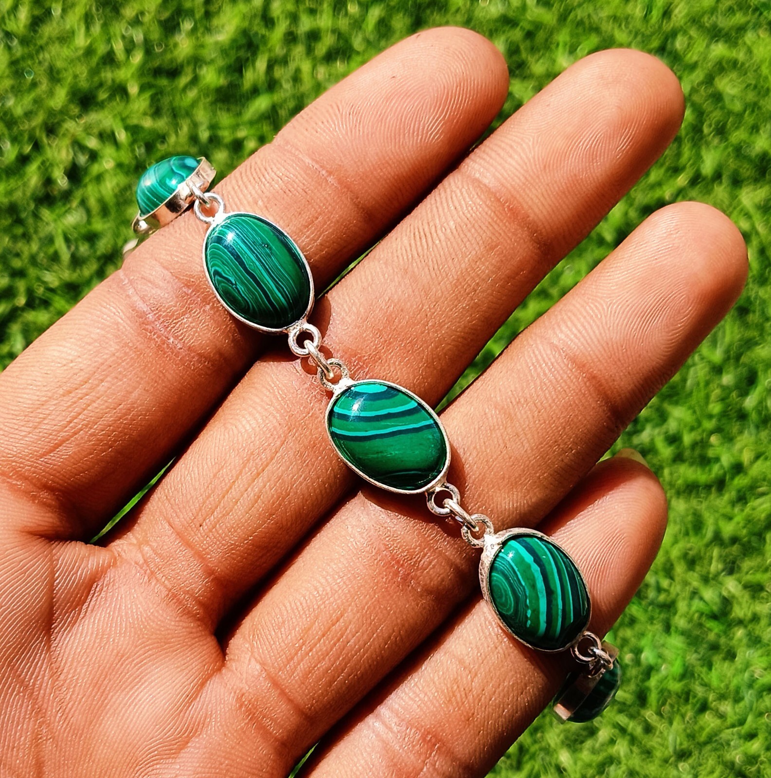 Buy Malachite Gemstone Bracelet 925 Sterling Silver Plated Jewelry 8\