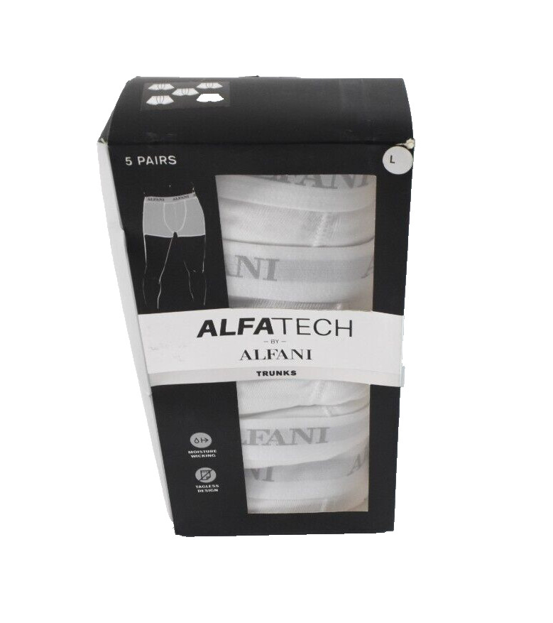 Alfani Mens Underwear Boxer Trunk Brief New L(35- 37) White Pack Of 5 Tagless