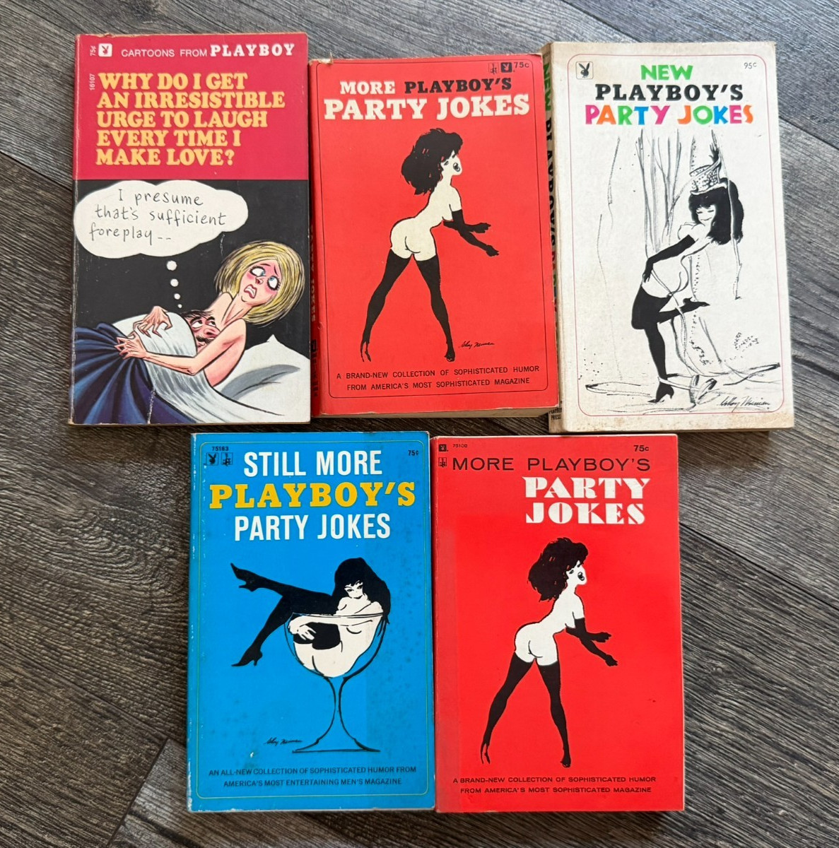 PLAYBOY\'S PARTY JOKES Paperback Book 5pc Lot Vintage Playboy More & Still More PLAYBOY\'S PARTY JOKES Paperback Book 5pc Lot Vintage Playboy More & Still More