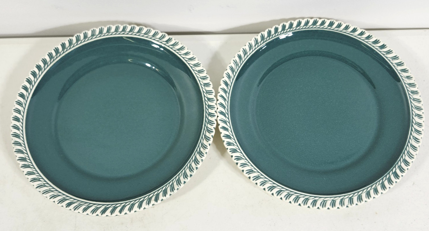 2 Harker Ware Dark Teal Green Bread Plates With White Edge 7.25\
