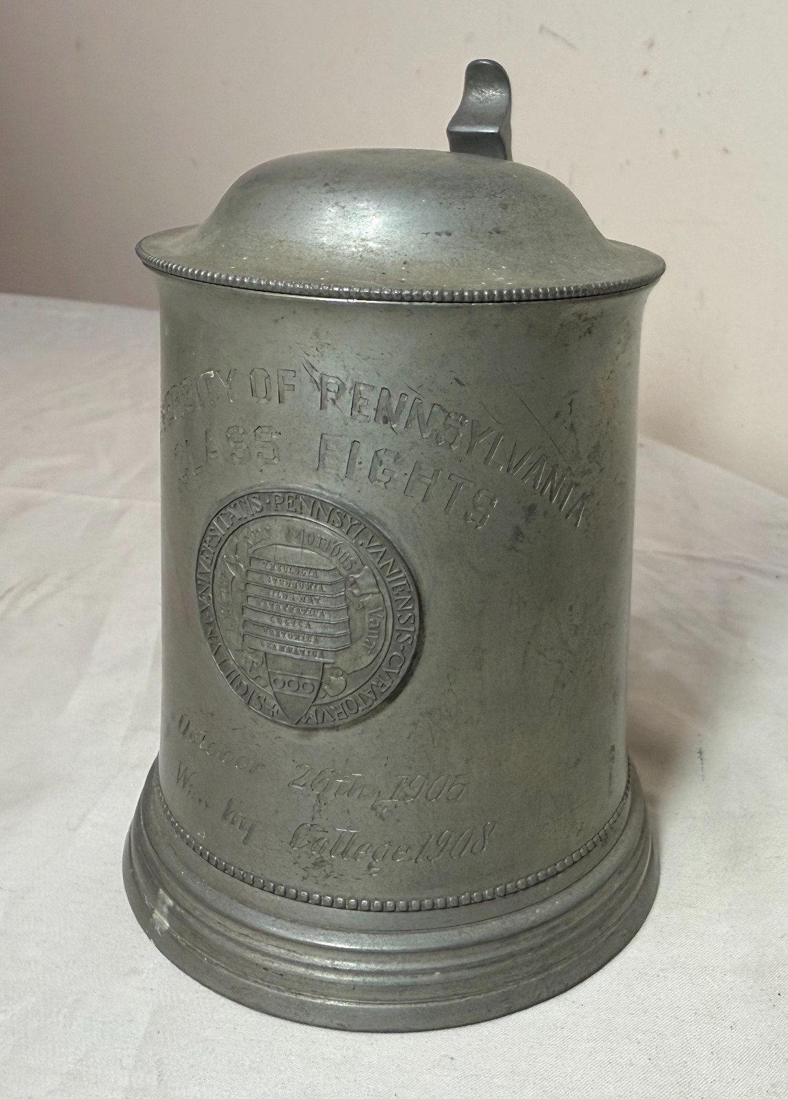 Antique 1905 pewter college University Pennsylvania class 8 tankard trophy stein