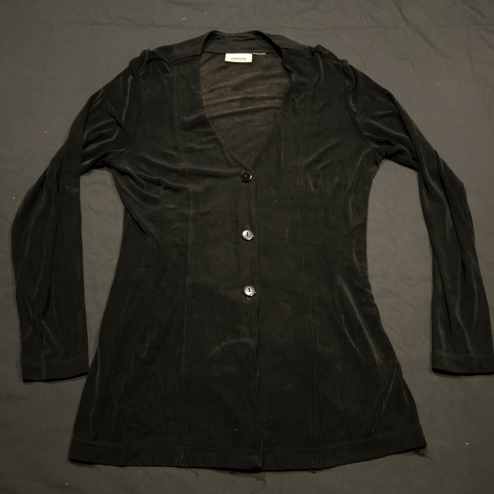 Shego\'s Cardigan Womens XL Black V-Neck Long Sleeve Slinky Material A42 Shego\'s Cardigan Womens XL Black V-Neck Long Sleeve Slinky Material A42