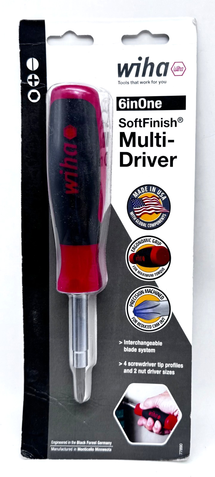 NEW Wiha 77890 Softfinish 6Inone Multi-Driver Screwdriver Made in USA ~Free Sh.