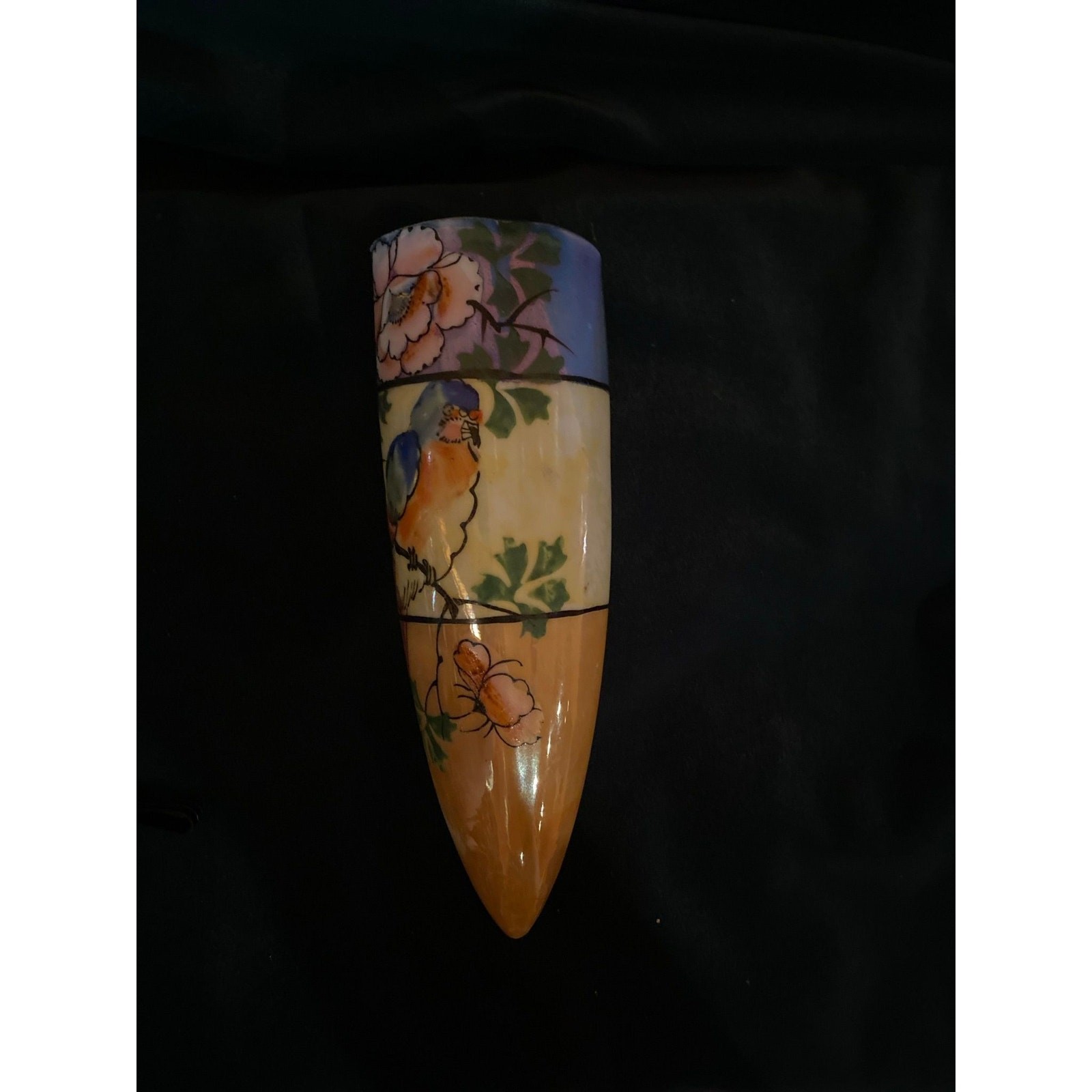 Antique 1930s Japan Lusterware Parrot Wall Pocket Vase Hand Painted 7”