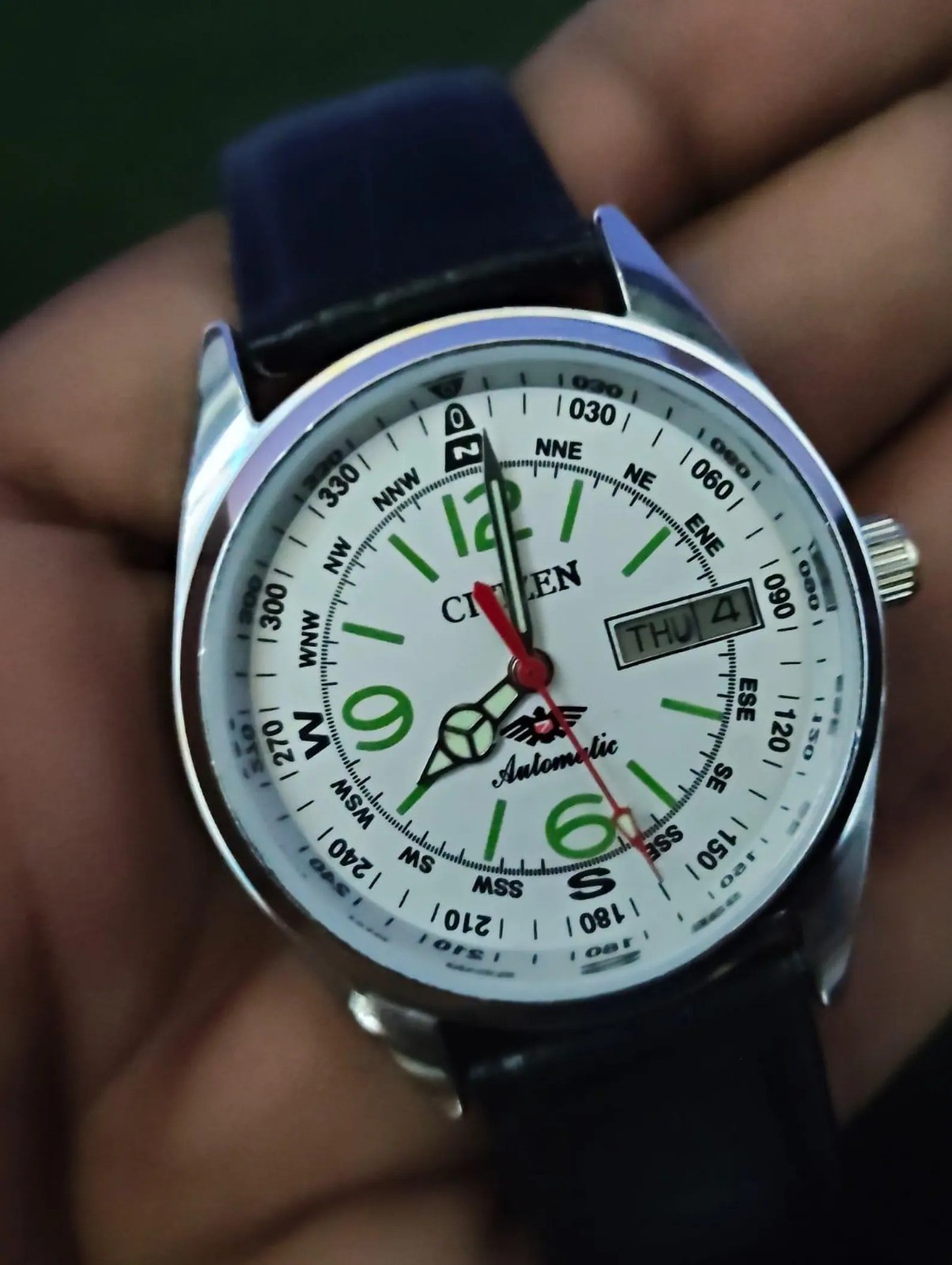 Vintage Citizen Automatic Men's Watch White Dial Day-Date Japan Made Duty Free