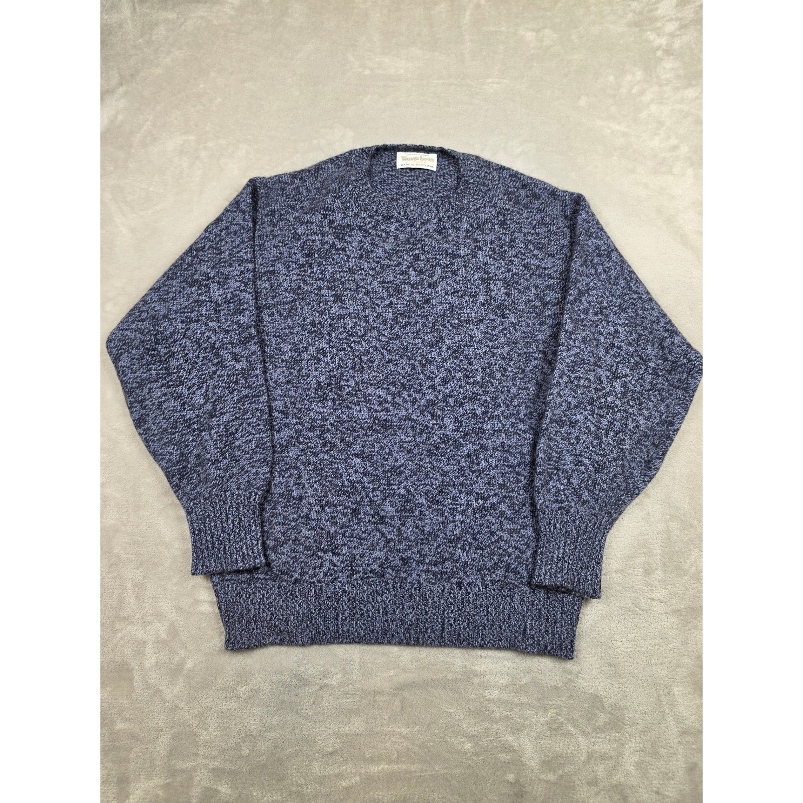 William Lockie Cashmere Sweater Mens L Blue Jumper Marled Crew Hawick Scotland