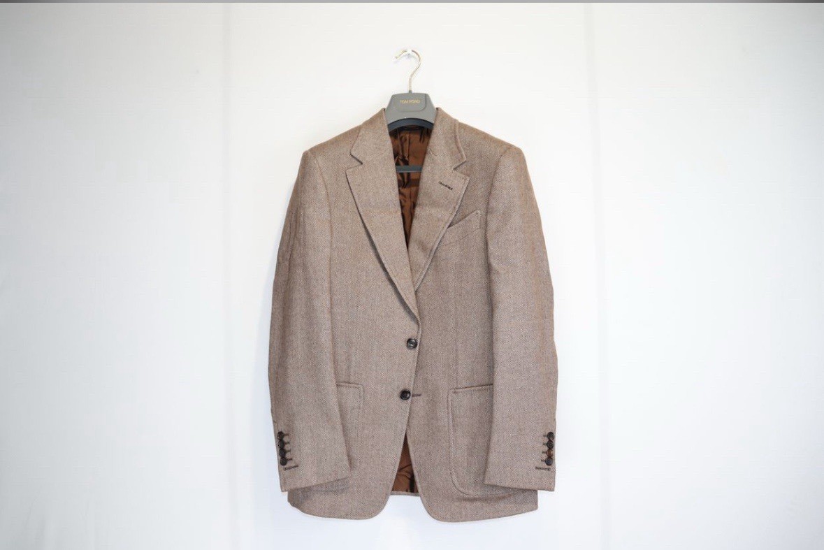 BNWT Tom Ford Men’s Herringbone Wool Silk Blazer Brown Size 46R IT