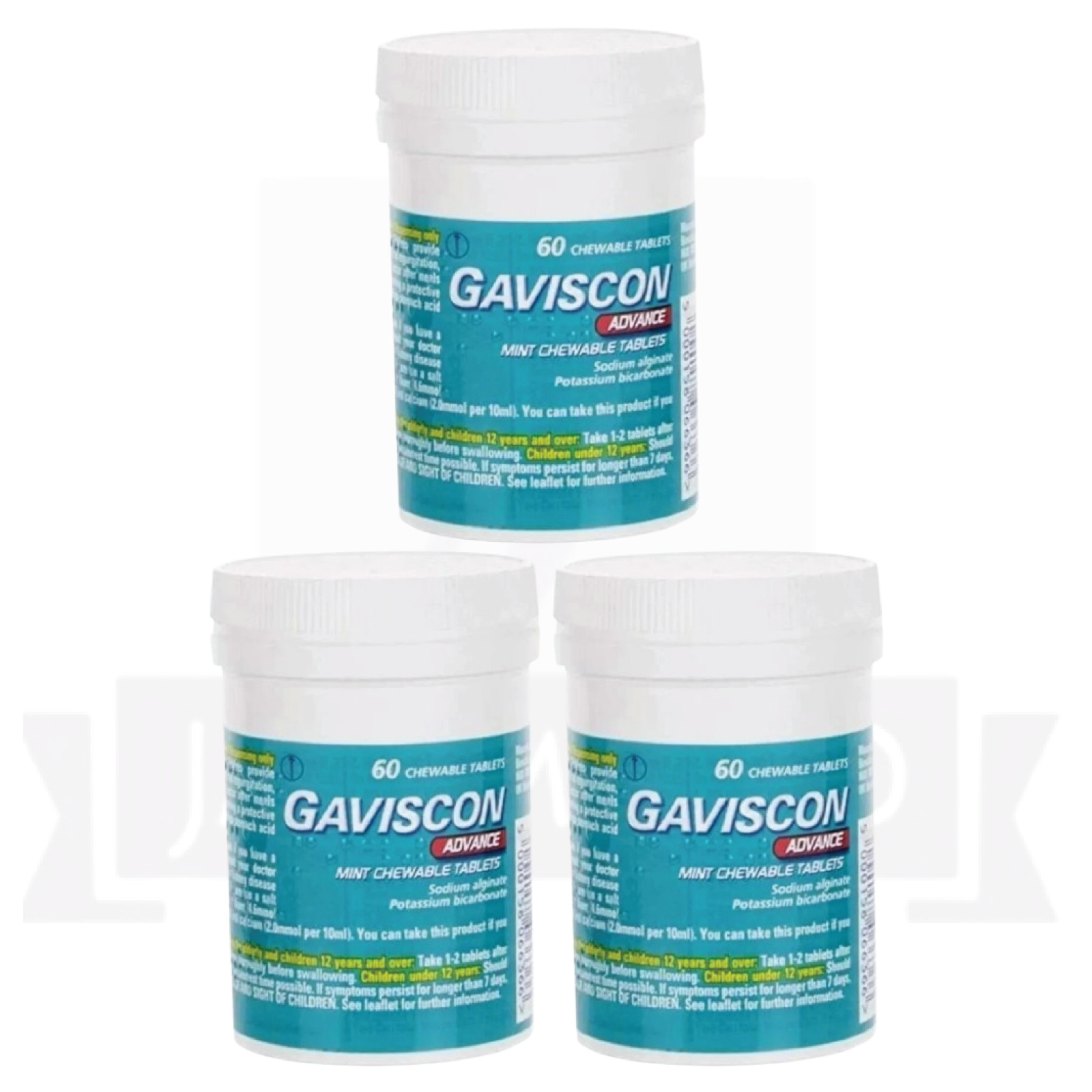 Gavscon Advance Chewable Mint Tablet 60ct PACK OF 3-EXP-12/2027 Gavscon Advance Chewable Mint Tablet 60ct PACK OF 3-EXP-12/2027