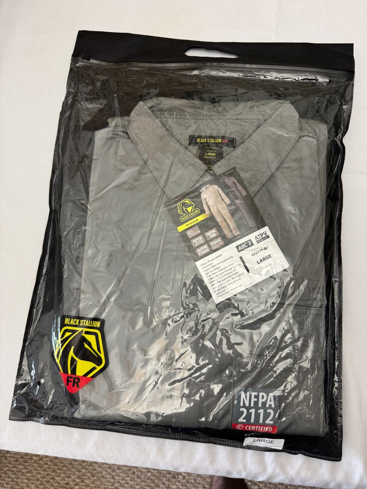 Black Stallion CF2117-GY FR Cotton Coverall Large NFPA 2112 70E CAT 2 Gray