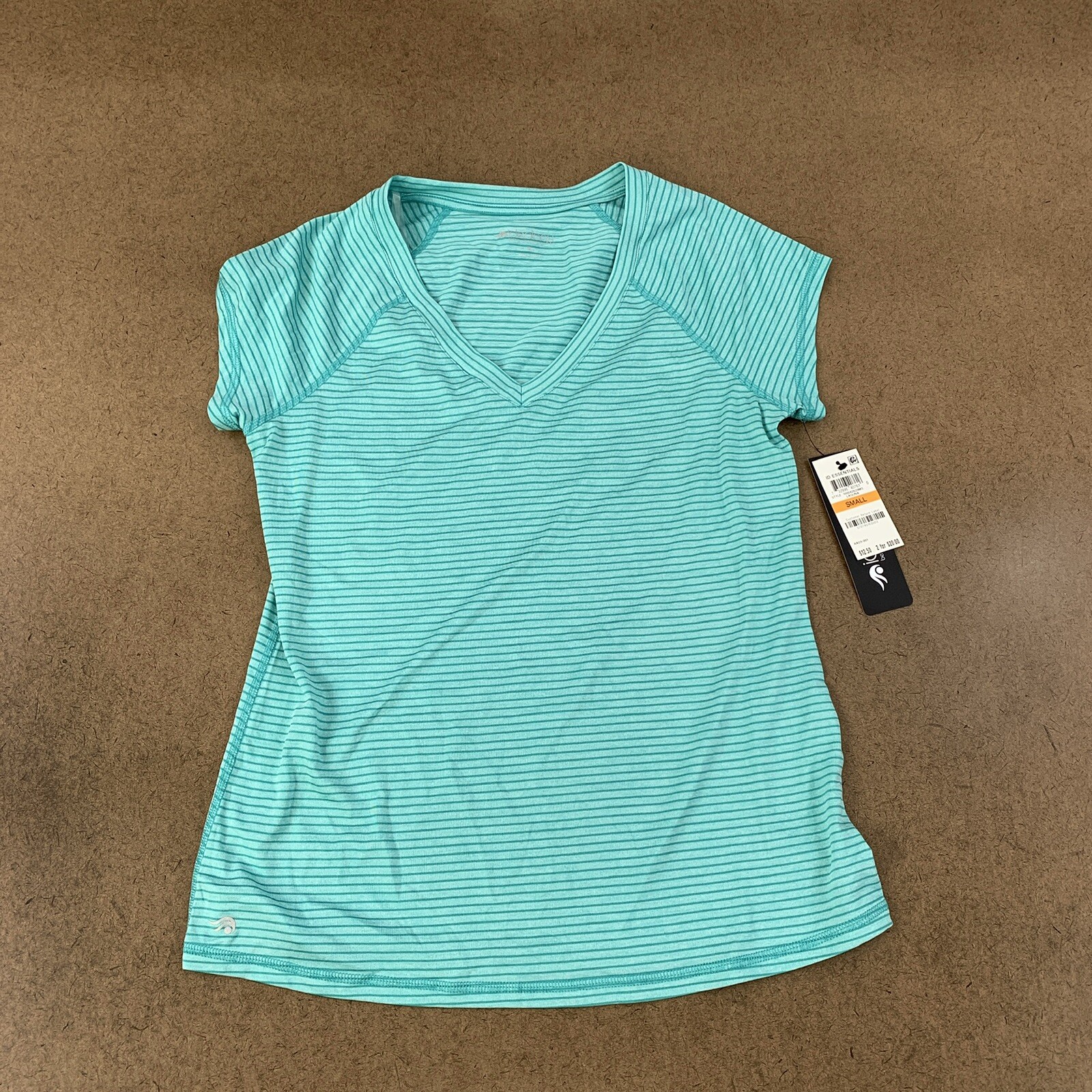 Ideology Women\'s Size Small Laguna Green Stripe Short Sleeve Athletic Shirt NWT