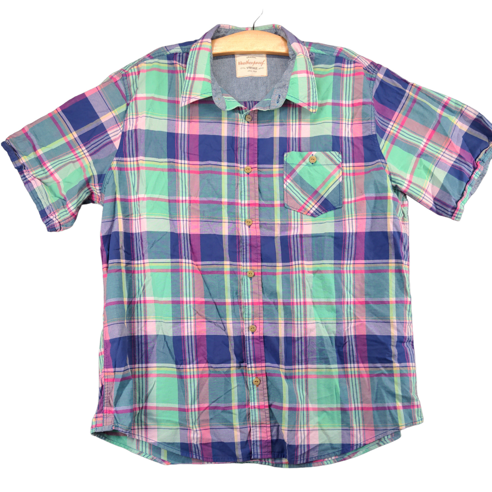 Weatherproof Vintage Mens Button-Up Shirt Pink Green Plaid XXL Cotton