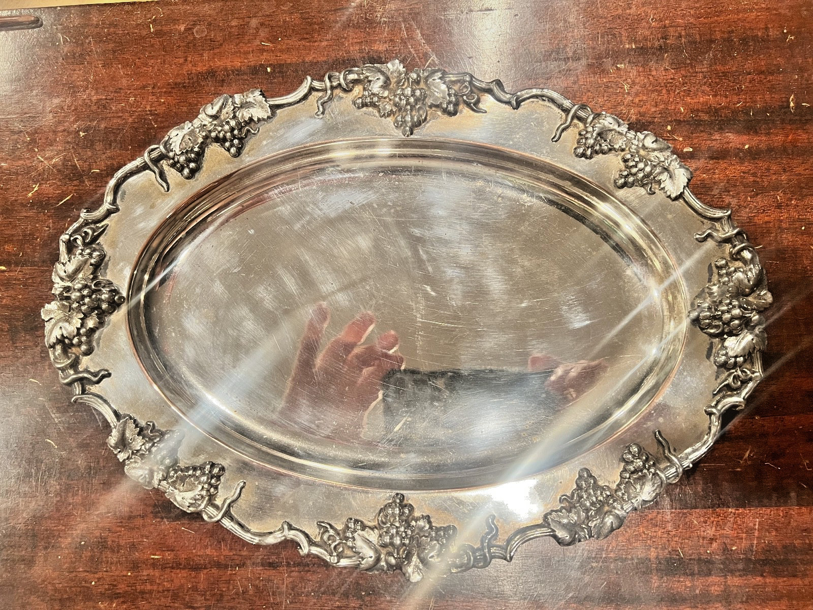 Antique E.G. Webster & Son Silverplate tray with grape motif trim 