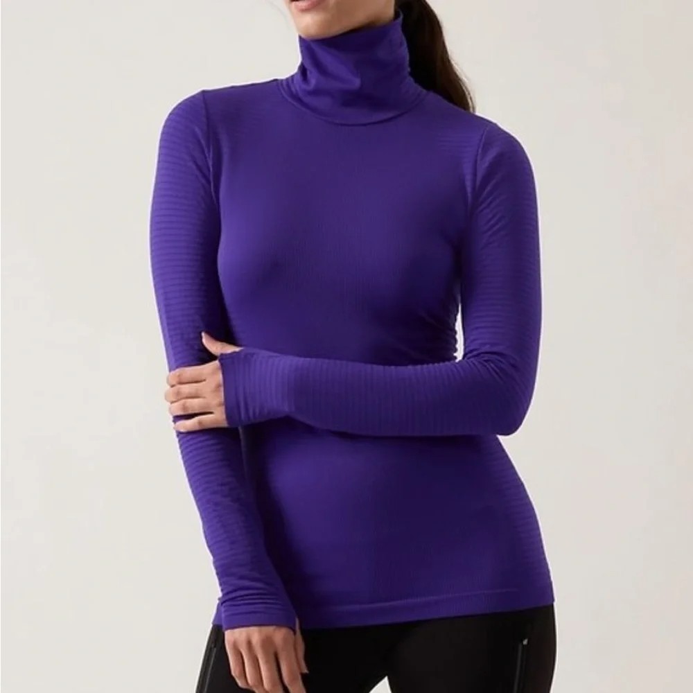 Athleta Purple Blue Flurry Blizzard Rib Turtleneck Top Plus Size 1X