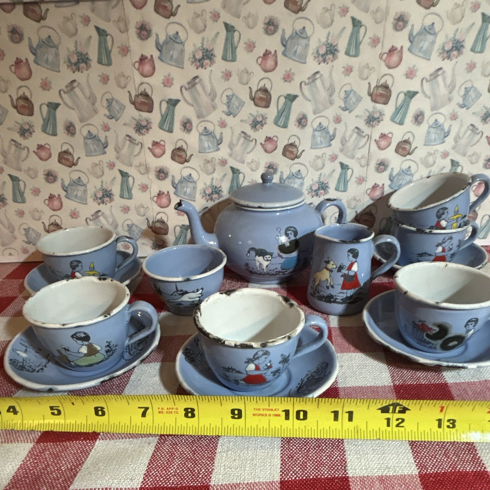 Antique German Child’s Tea Set Hand Painted With Children. Very Rare ,Valuable Antique German Child’s Tea Set Hand Painted With Children. Very Rare ,Valuable