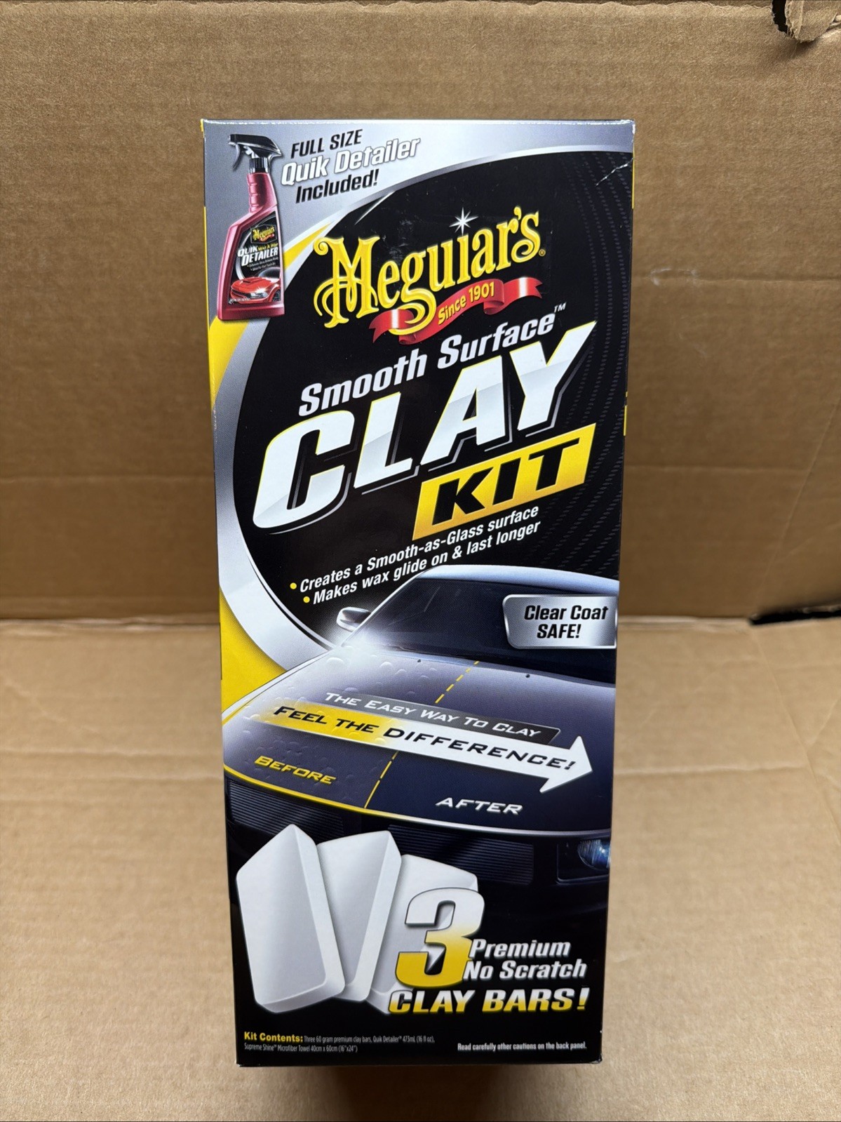 Meguiar\'s Smooth Surface Clay Kit 3 G191700 Premium Clay Bars 16oz Quik Detailer