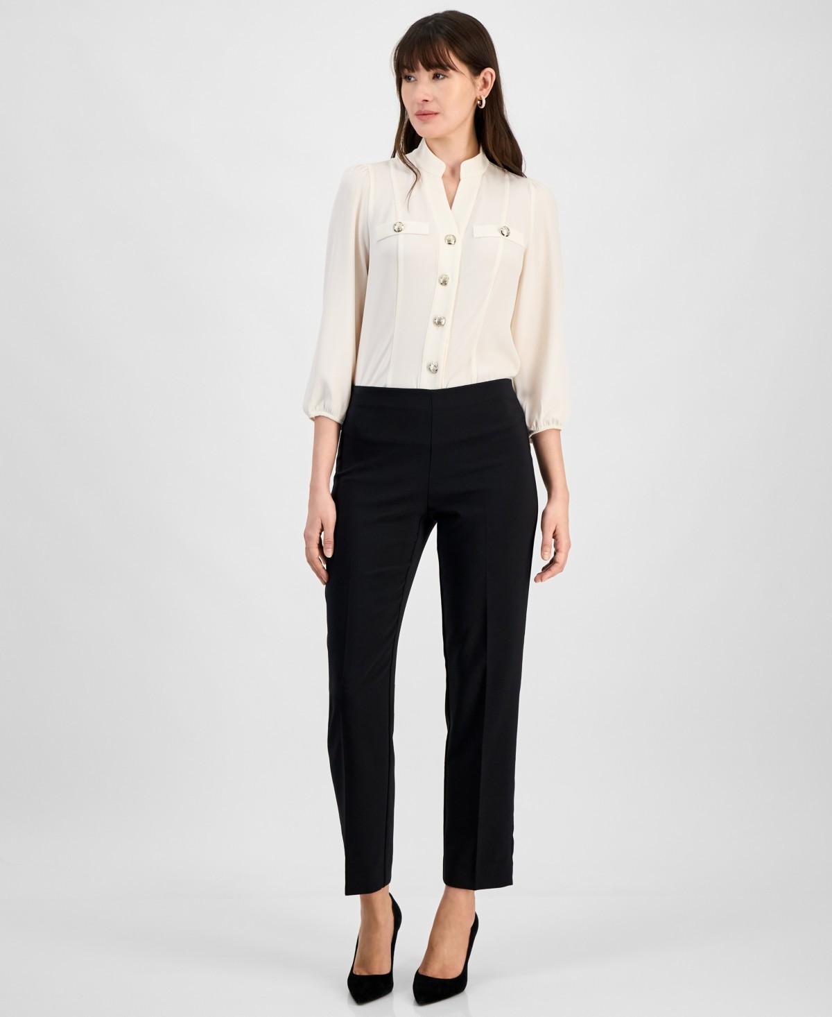 Anne Klein Liberty Stretch Straight-Leg Ankle Pants Womens XL Anne Black Pull On