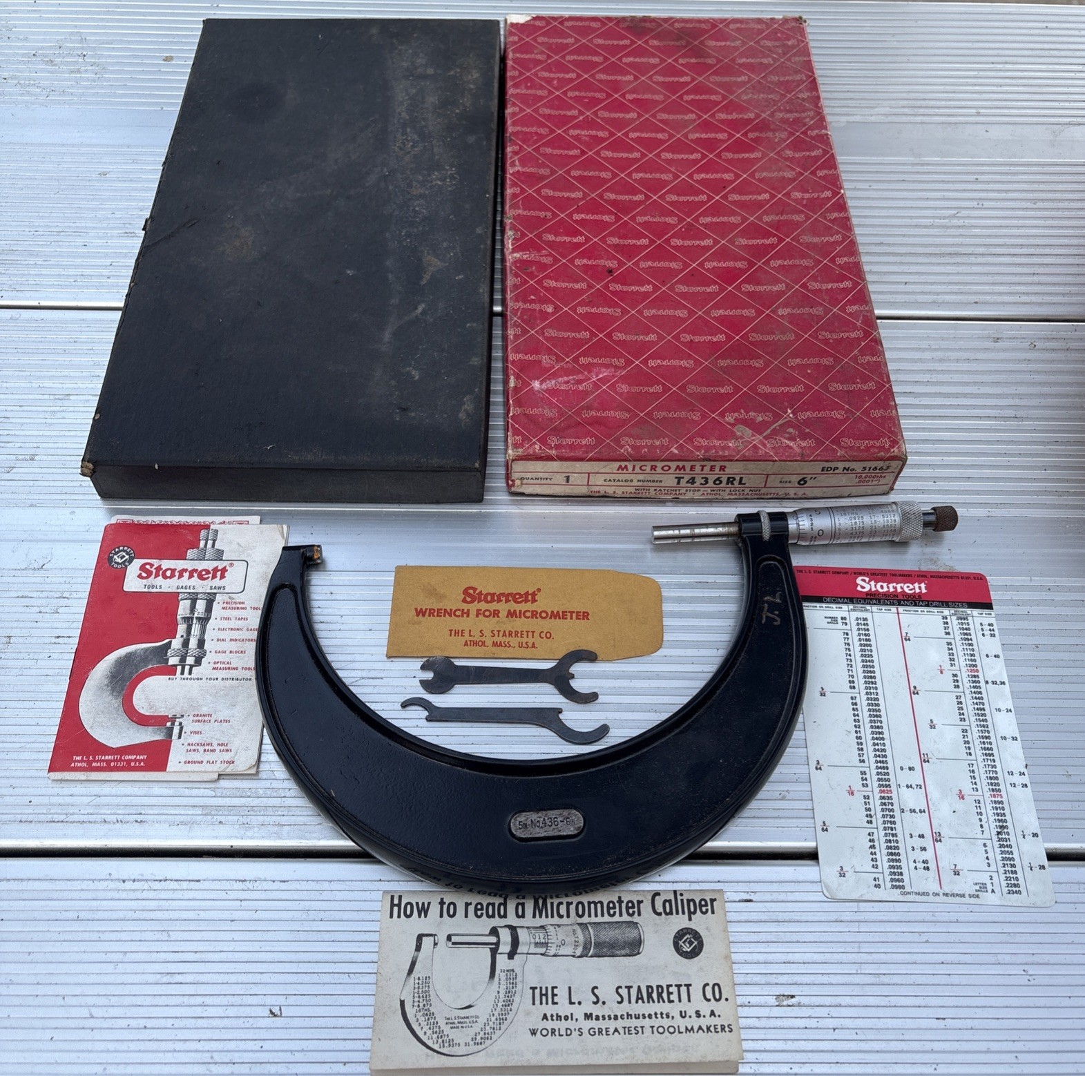 L.S. Starrett Co. 6” T436RL Outside Micrometer Original Case & Paperwork