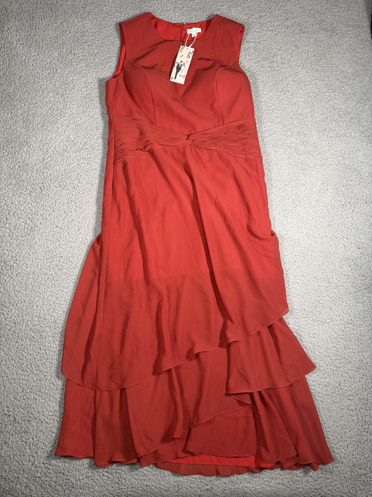 AW.BRIDAL Dress Womens Free Size Red Chiffon Ruched Layered Maxi Formal Wedding
