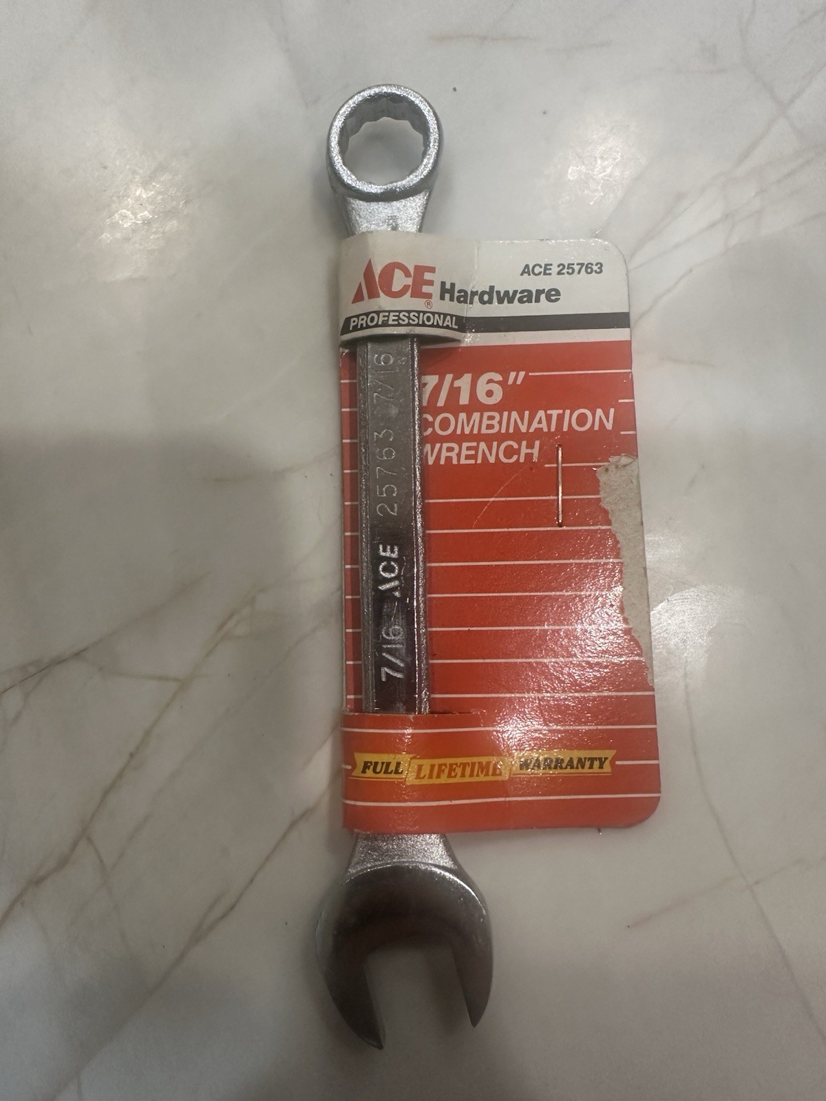 Vintage Ace Hardware Professional 7/16” Combination Wrench 25763 Taiwan NOS