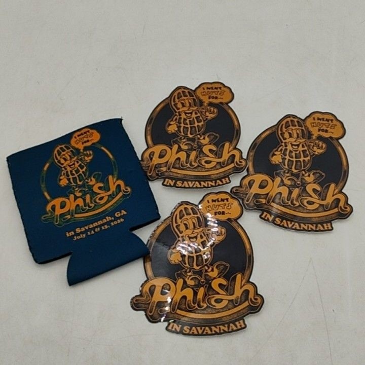 Phish In Savannah Koozie And Sticker Set Concert Tour Peanut Art Merch