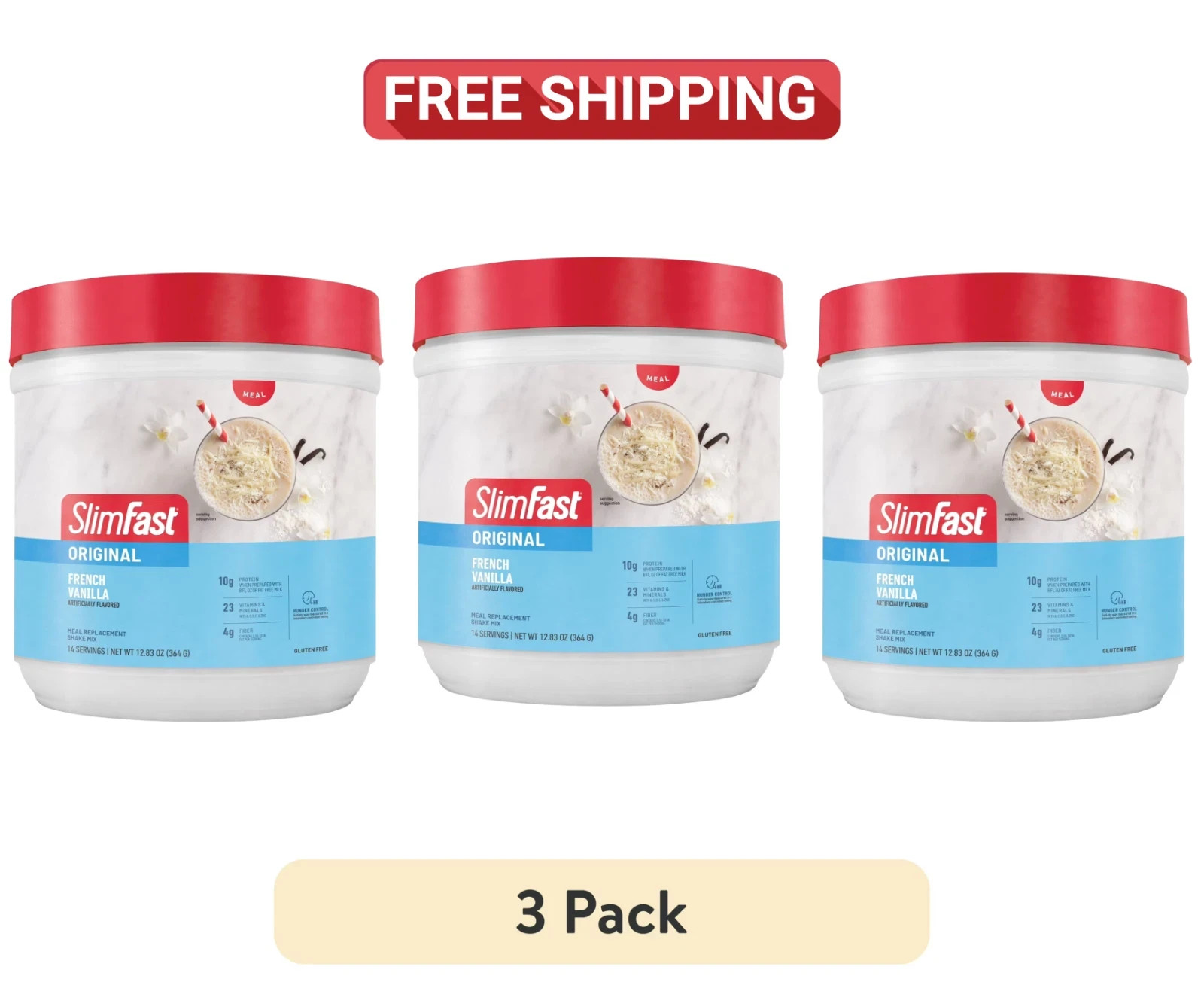 (3 PACK) SlimFast Original Meal Replacement Shake Powder French Vanilla 12.83 oz
