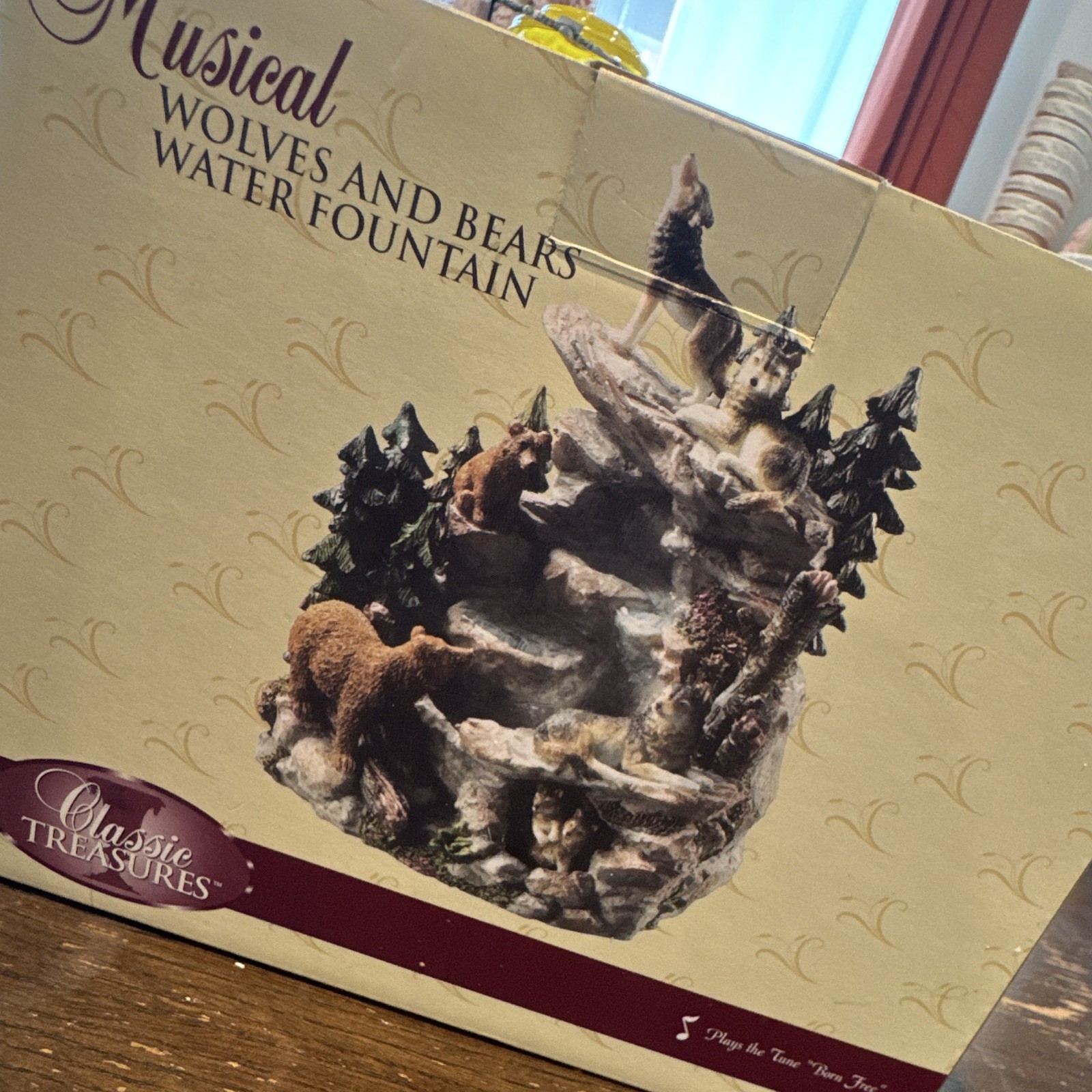 Classic Treasures Musical Wolves & Bears Electric Fountain plays “Born Free”