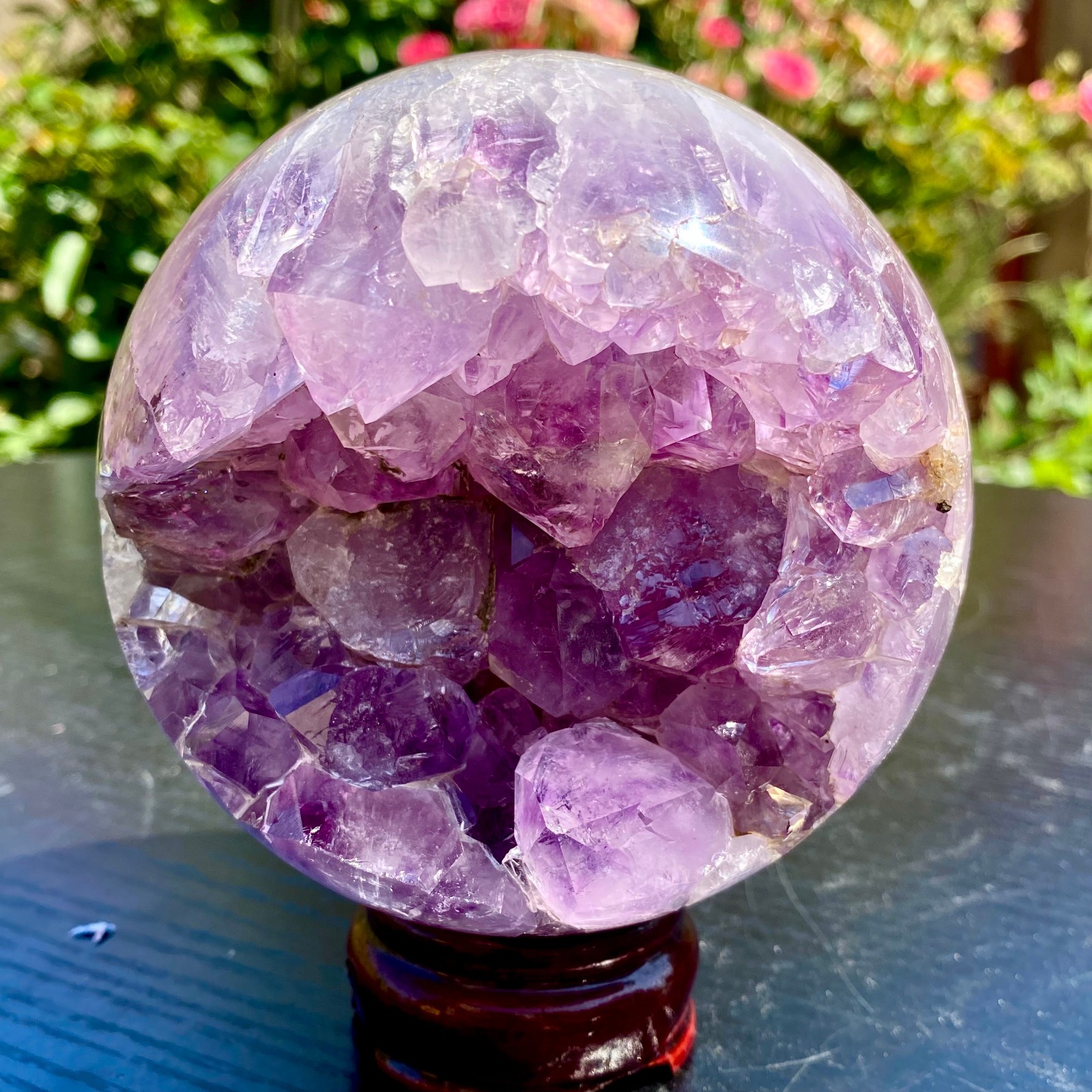 2.8LB  Natural Amethyst Sphere Crystal Ball with Wood Stand Healing Feng Shui D