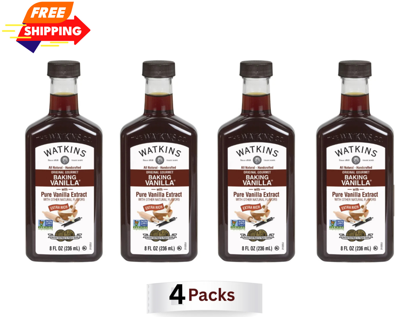 4-PK  Watkins All Natural Original gourmet baking Vanilla with Pure Extract 8oz