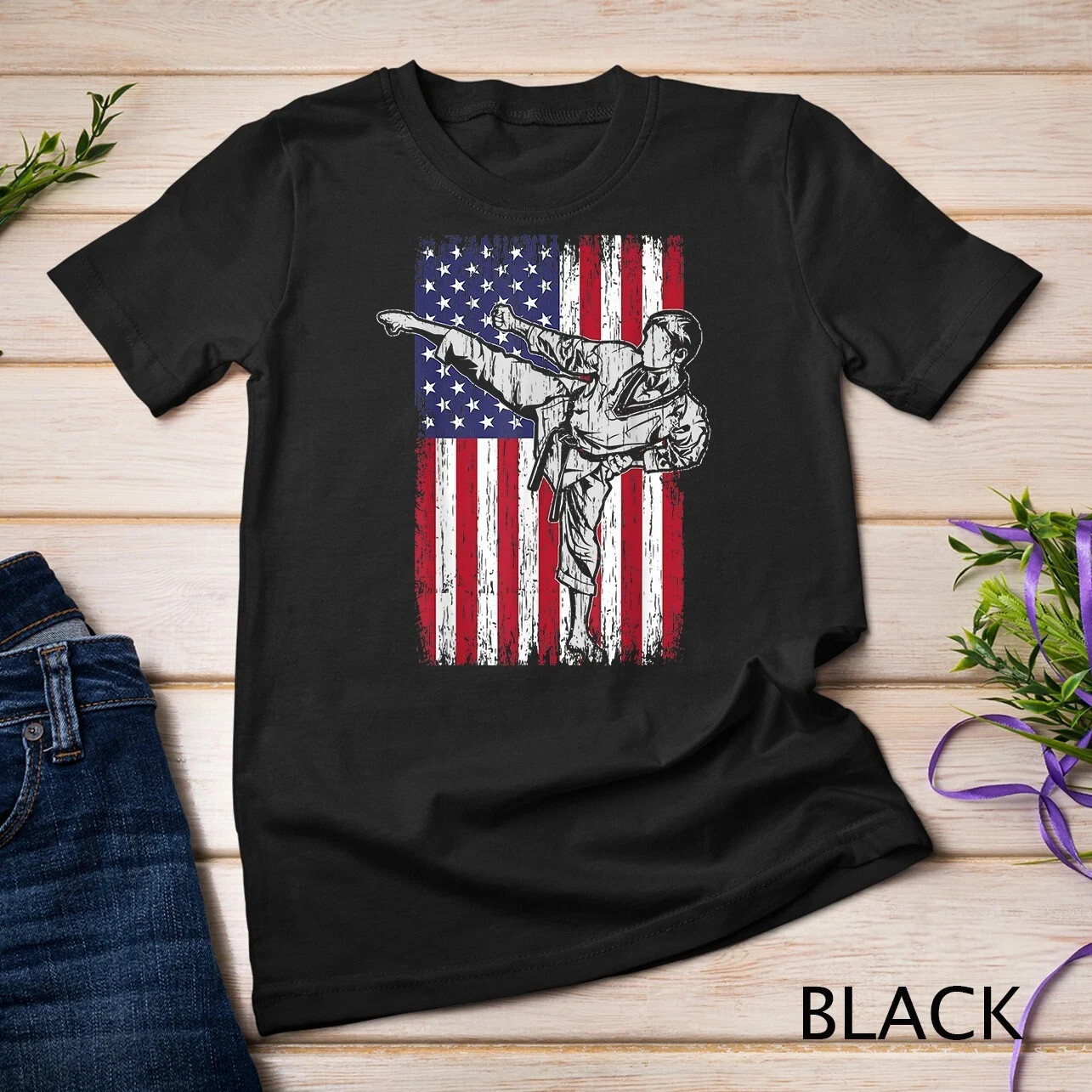 Vintage Taekwondo Flag Graphic Unisex T-Shirt Casual Tee S-5XL
