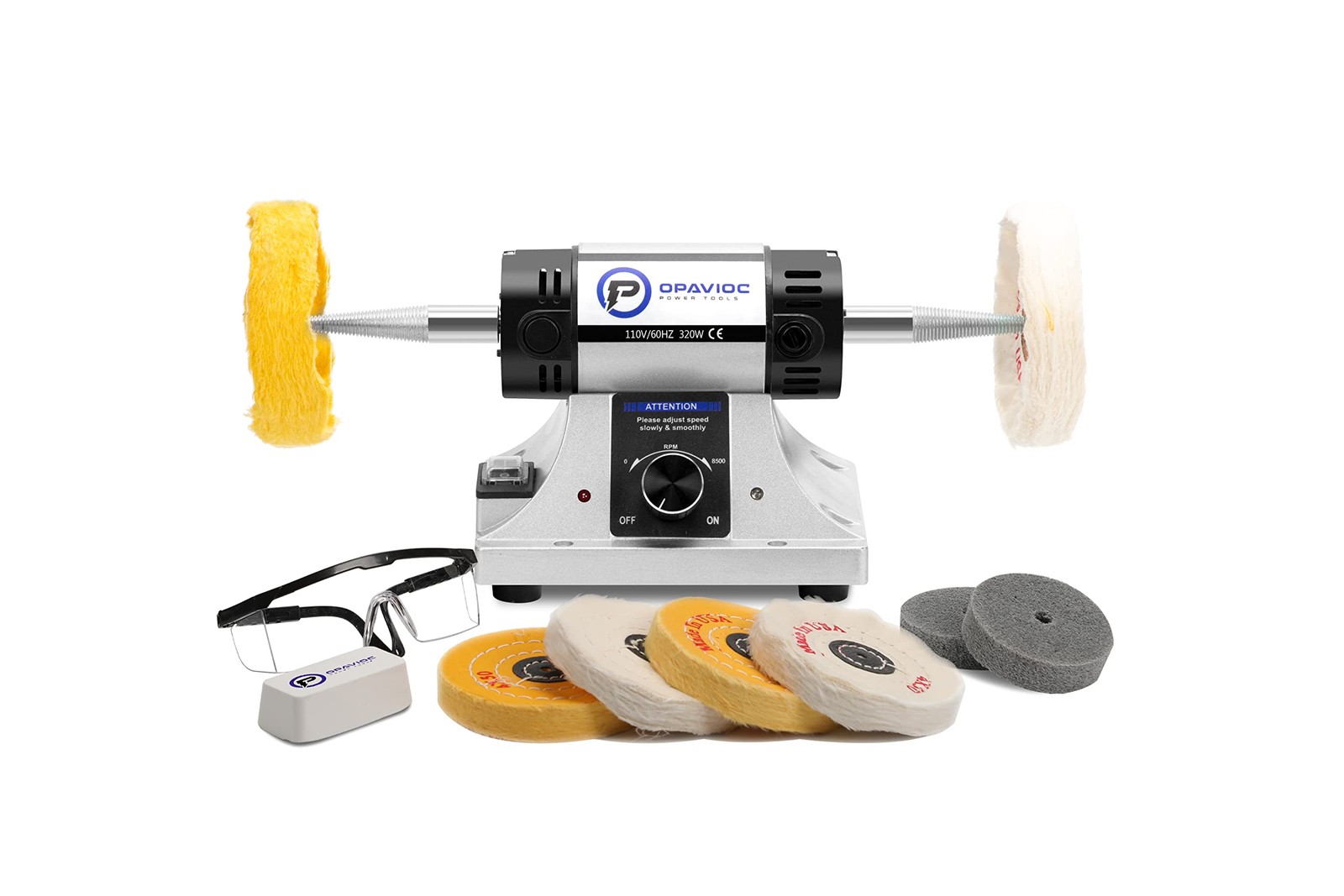 OPAVIOC Jewelry Polisher - Adjustable Variable Speed Bench Grinder Silver 