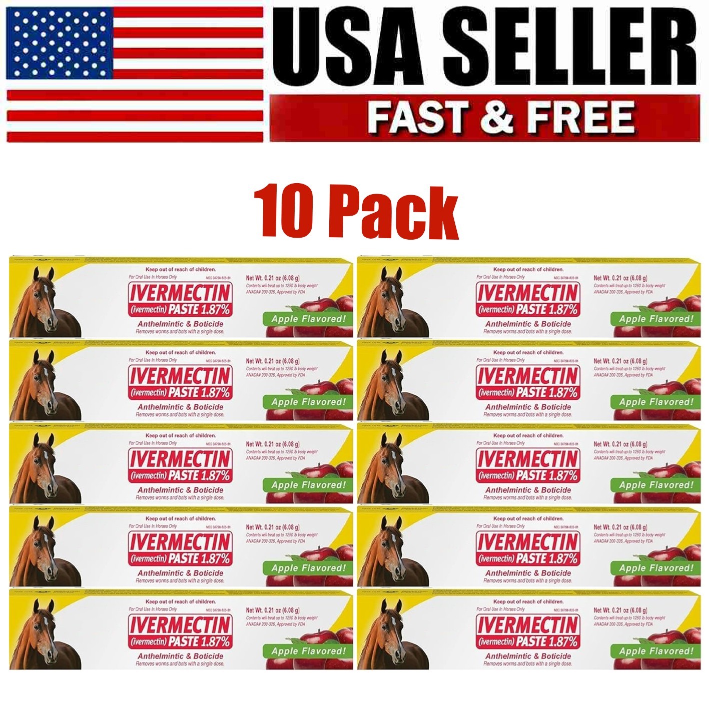 10 Pack In Box Paste Horse Dewormer Apple Flavor wormer EXP 01/2028