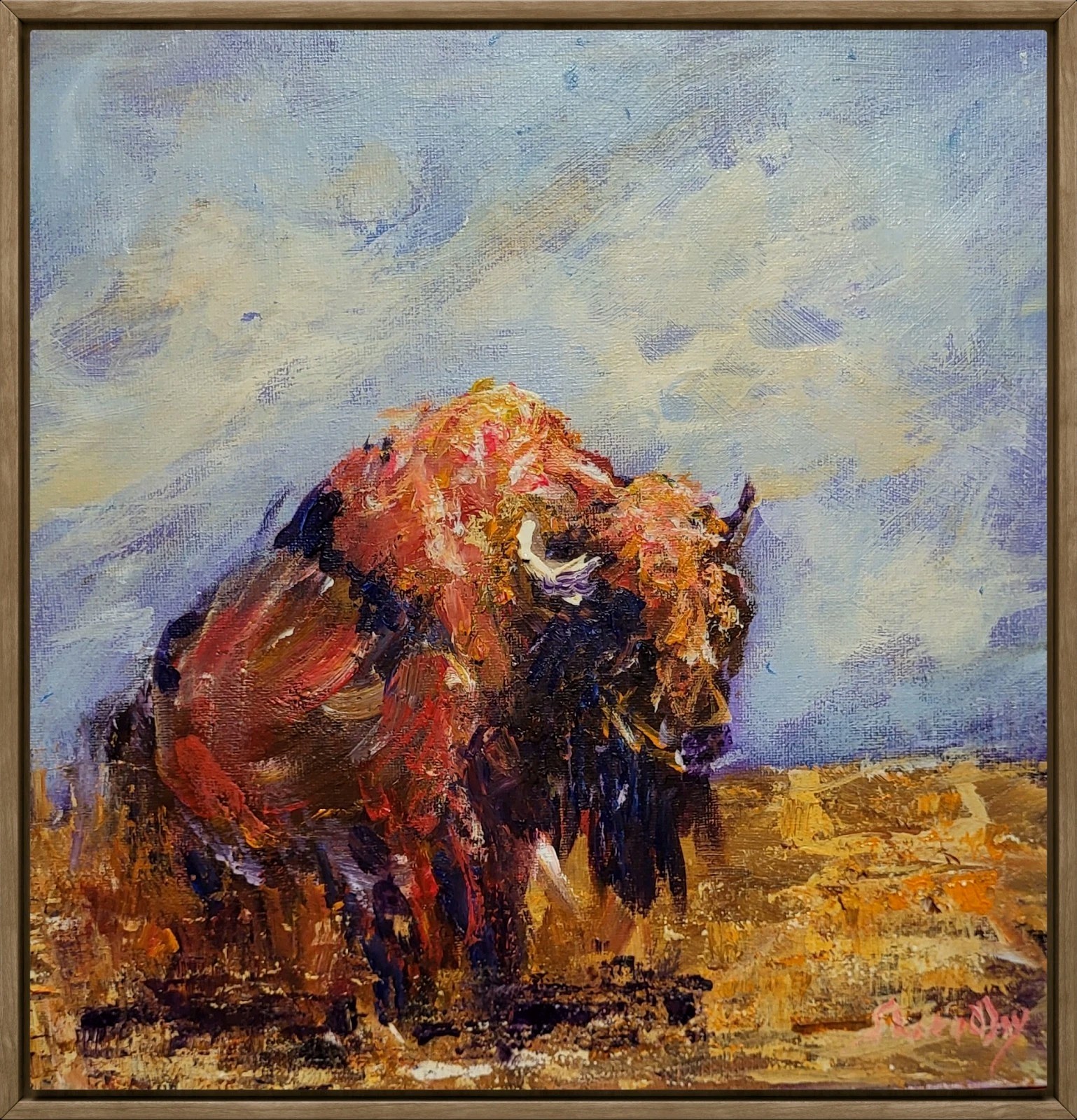 Original Buffalo Prairie 12x12 Acrylic  Painting Handsigned  Home Wall Art 