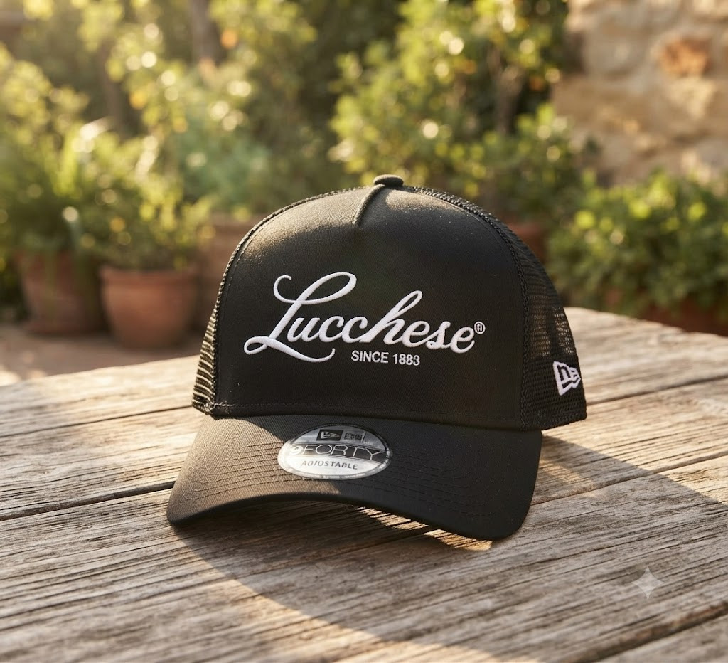 Lucchese Since 1883 Embroidered Logo Black Adjustable Mesh Trucker Hat