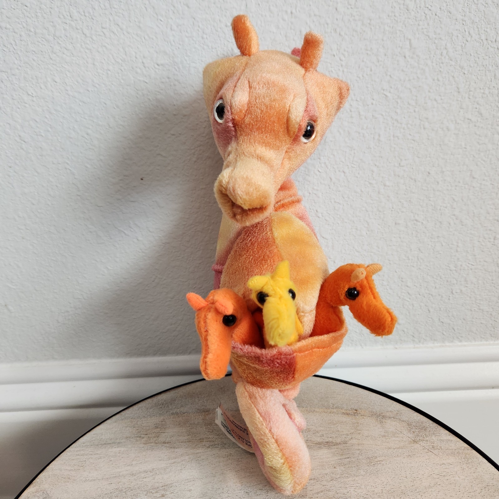NEW VTG Y2K 90s K&M International Orange Yellow Seahorse With Babies Plush 12