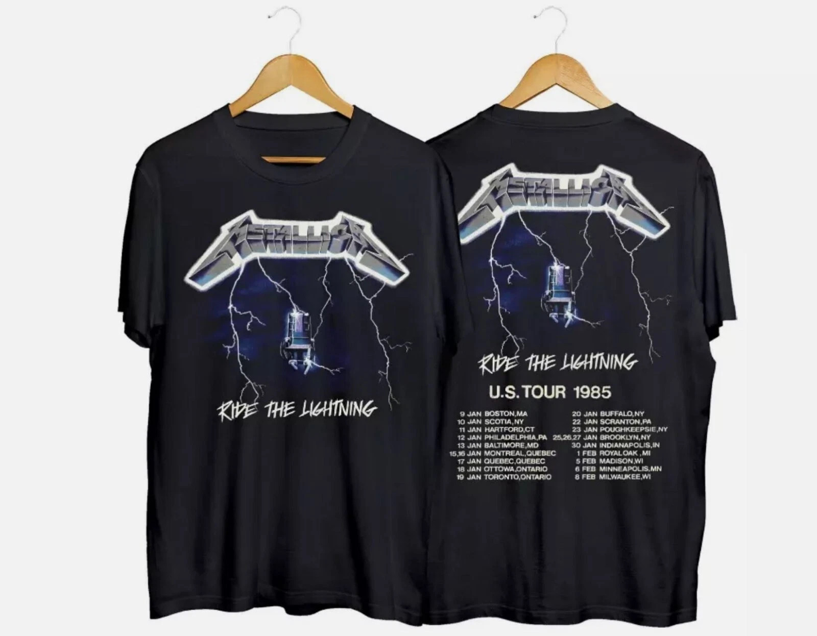 Vintage 1985 Ride The Lightning Era US Tour Style Rock T-Shirt Reprint HOT TREND