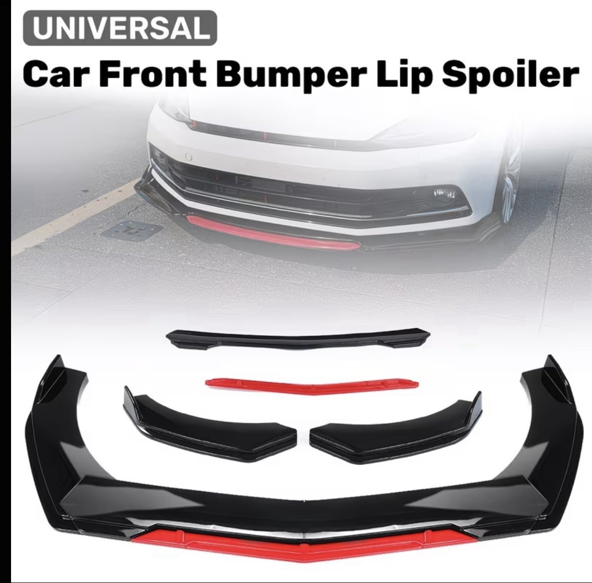 Universal Front Lip Splitter Gloss Black W/Red Tongue | Fast Shipping