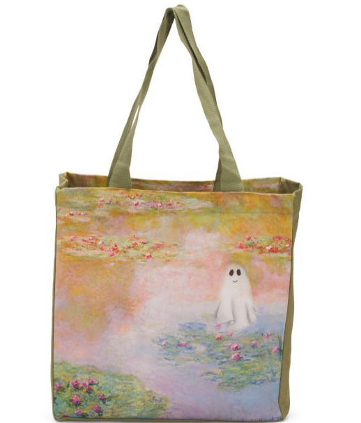 Halloween Monet Canvas Tote Bag Water Lilies and ghosts printed design 20 x 16 Halloween Monet Canvas Tote Bag Water Lilies and ghosts printed design 20 x 16