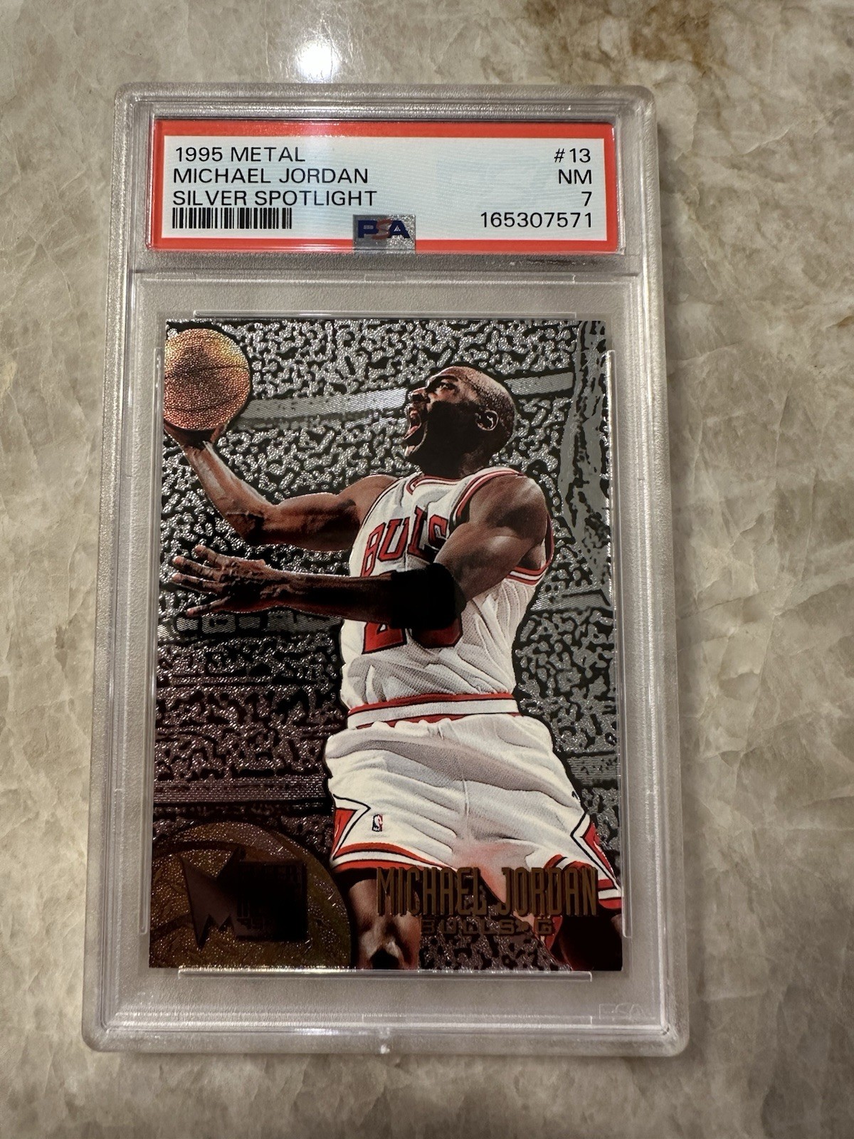 1995-96 Fleer Metal - Michael Jordan #13 Spotlight Silver PSA 7 NM Card Bulls