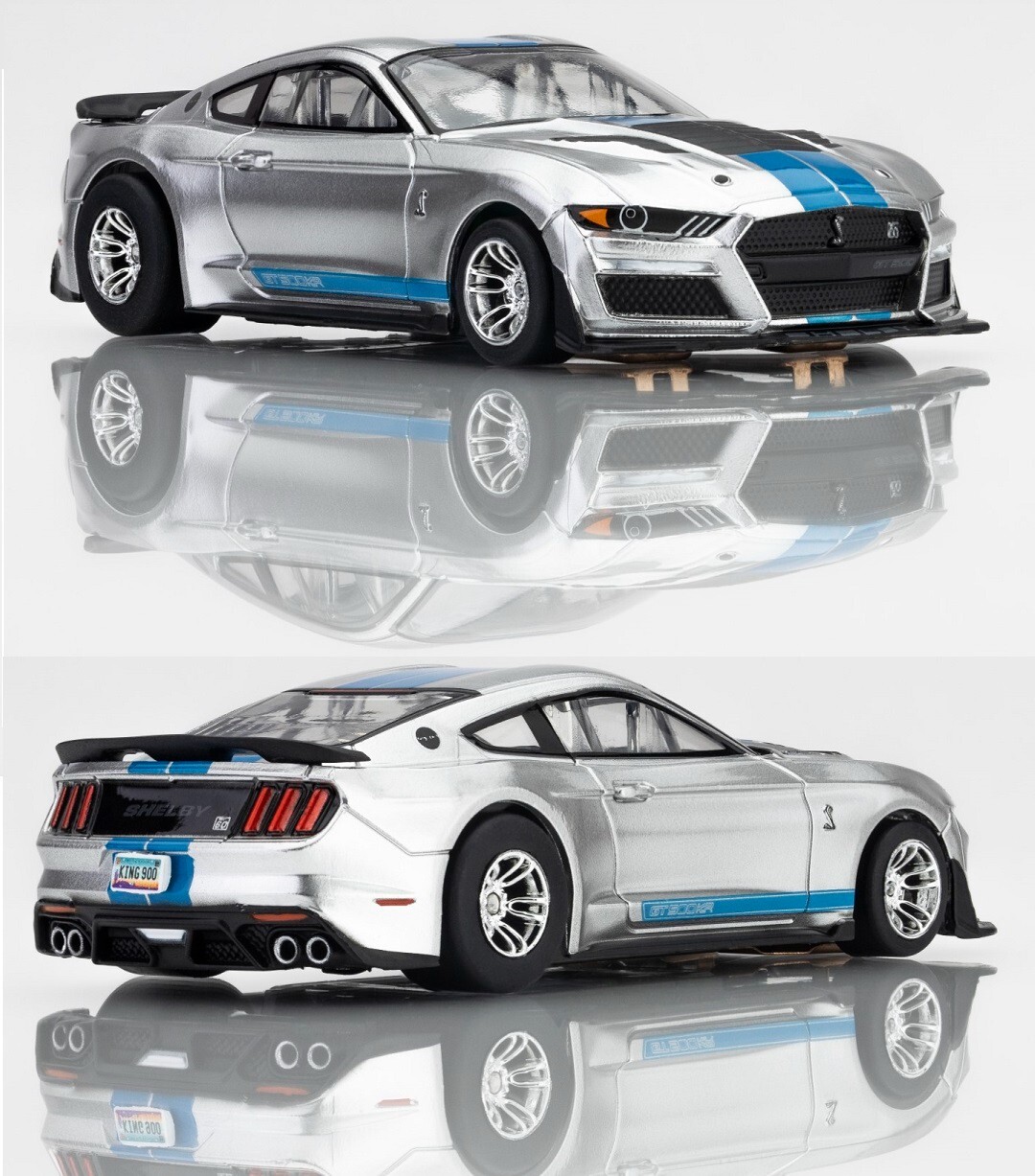 AFX New \'22 Ford Mustang Shelby GT500KR Silver/Blue HO Slot Car Mega G+ 22099