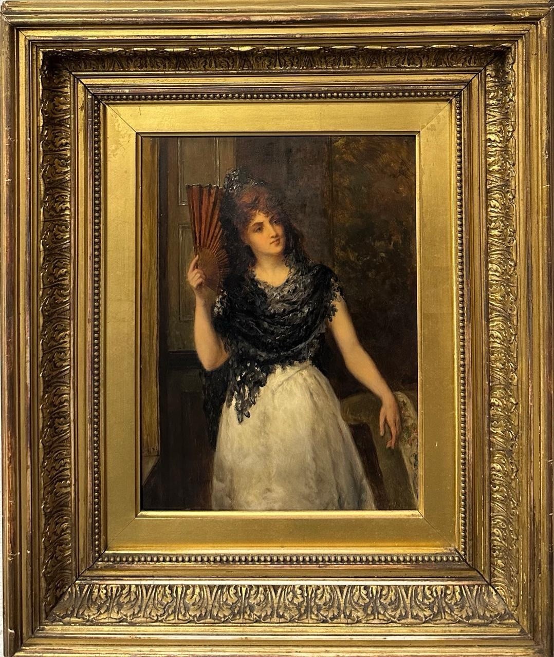 William Oliver (1823-1901) Spanish Lady with Fan Oil Painting Portrait