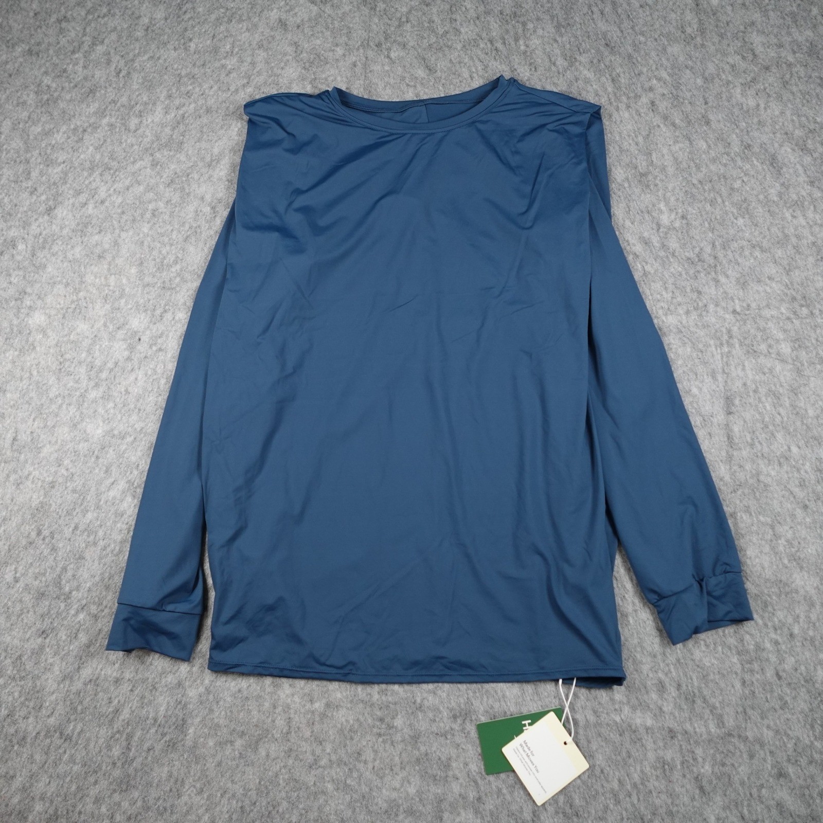 Halara Top Women Large Blue NWT Round Neck Long Sleeve Ruched Yoga Sports UPF50